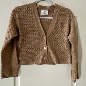 Zara Beige Cardigan Long Sleeve Cropped Sweater Juniors Size 9/10